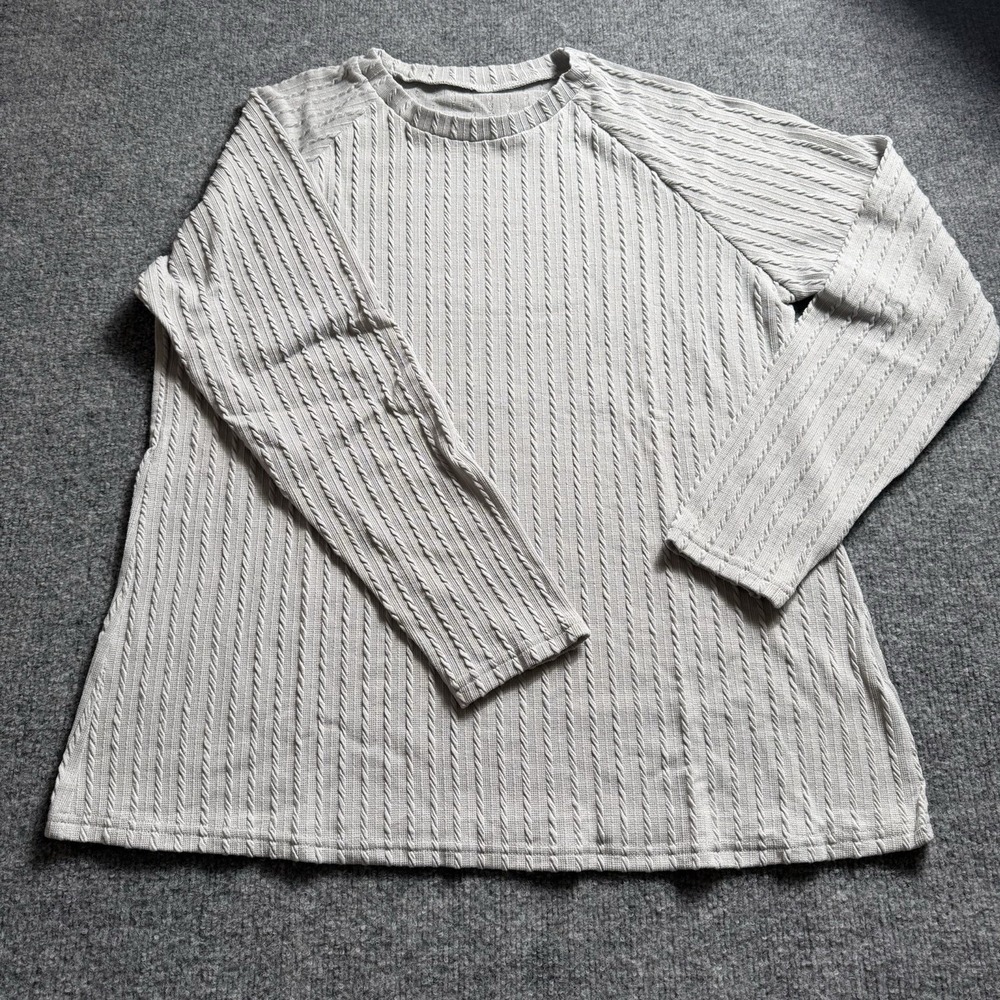 Casual Grey Cable Knit Long Sleeve Pullover Sweater Top Size Medium